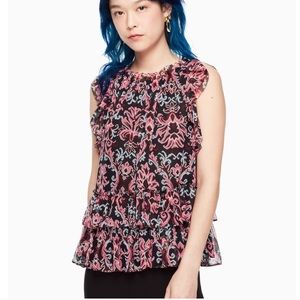NWOT Kate Spade NY Tapestry Chiffon Blouse 100% Silk lined cap sleeves size XXS